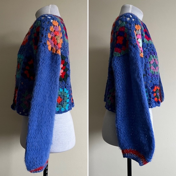 vintage handmade crocheted granny square cardigan - Picture 11 of 15